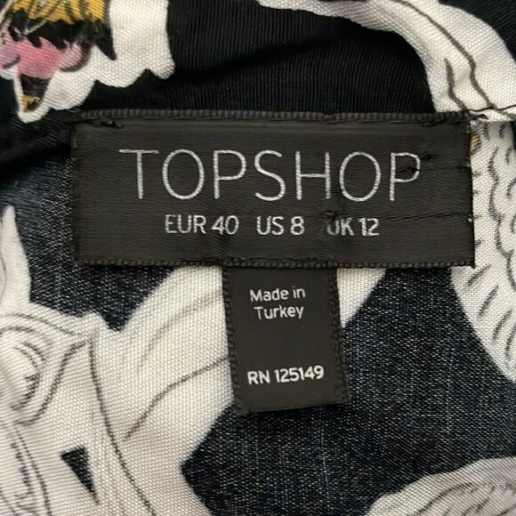 TOPSHOP Black & White Floral Mini Dress with Tulip Hem Size 8 - Picture 10 of 12